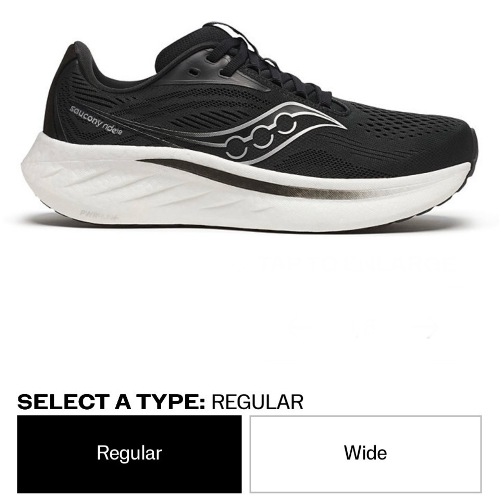 SAUCONY RIDE 18 Black/White Shoe - Picture 3 of 16